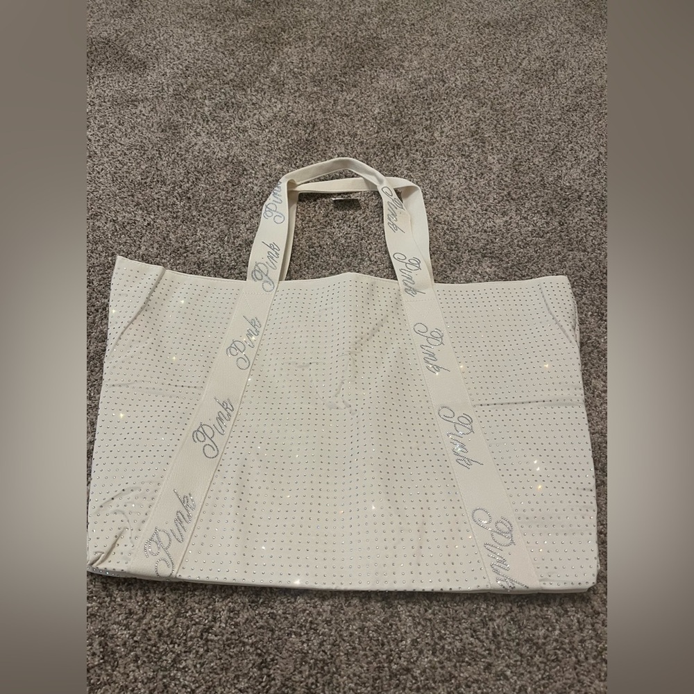 PINK Victoria's Secret White Tote with Studded Design